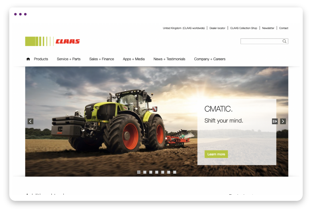 CLAAS Desktop-Seite Screenshot