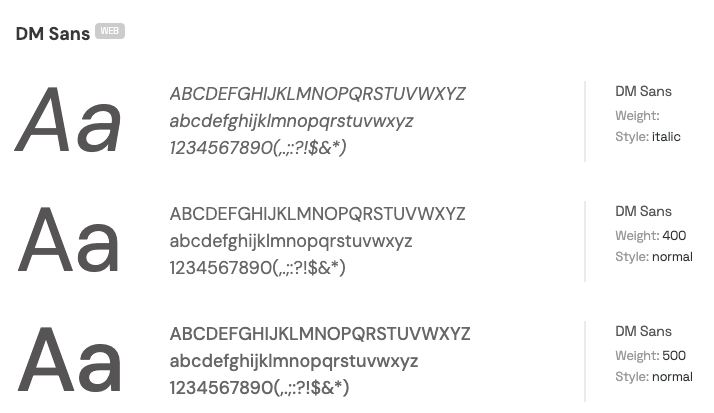DM Sans typography example